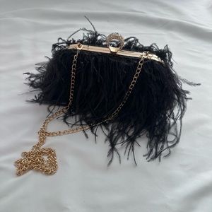 Feather black and gold clutch mini bag
